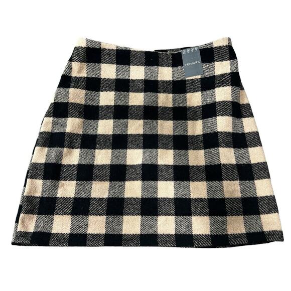 Primark Buffalo Plaid Mini Skirt Sz 4 Wool Blend Back Seam Zipper New - Picture 5 of 8